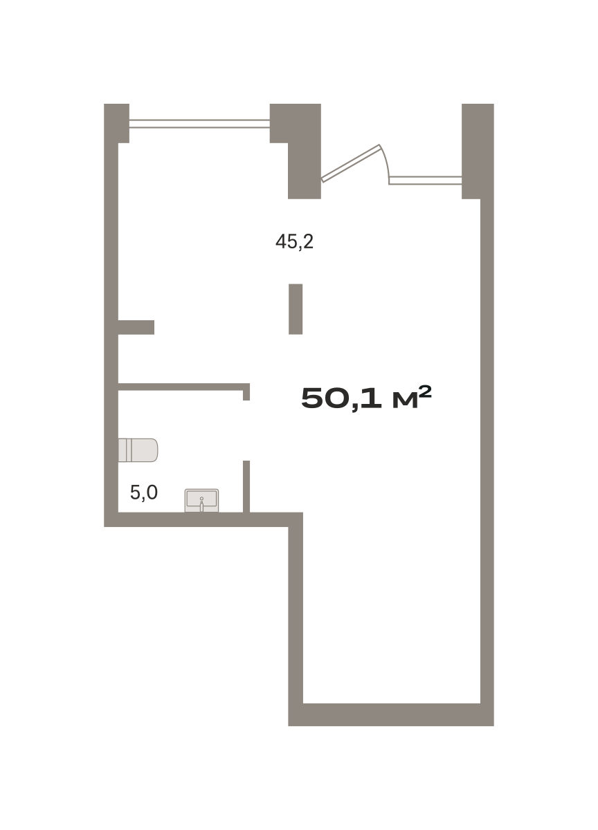Планировка Коммерческое помещение №ДМУ-02-н-8-8.1.4, 50.5 м²